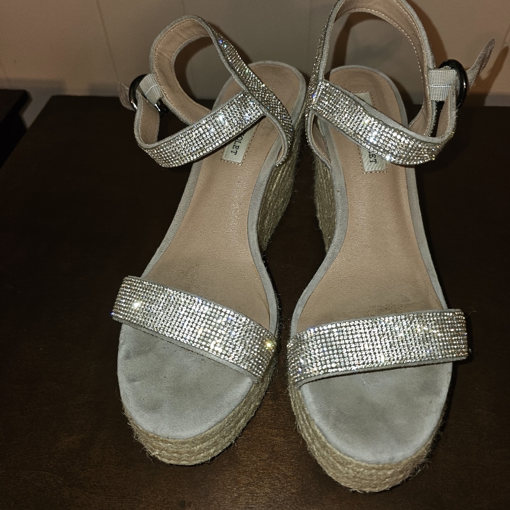 Silver Rhinestone Wedge Sandals